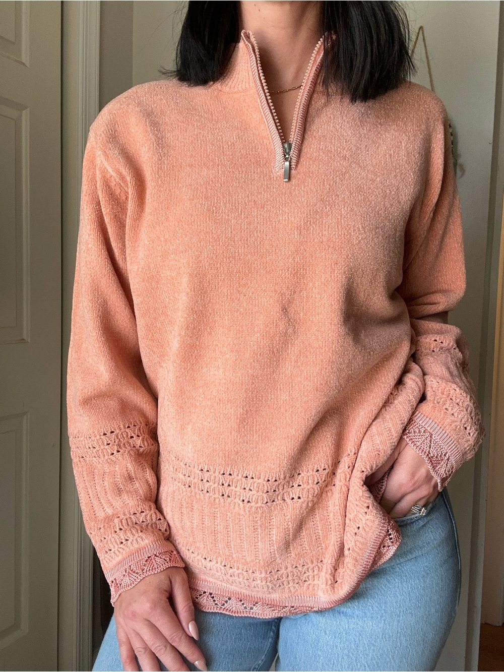 Vintage Jenny Half-Zip Peach Knit Sweater